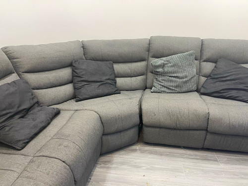 Grey woven fabric corner sofa - fabric,