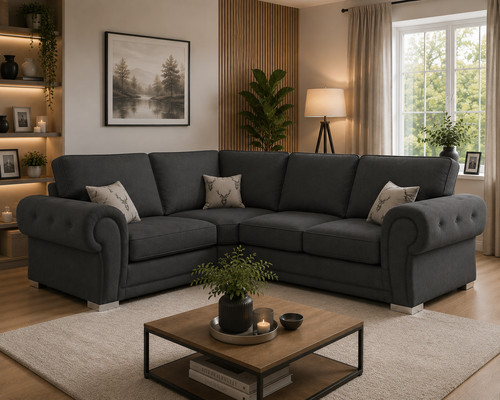 Black fabric corner sofa - fabric,