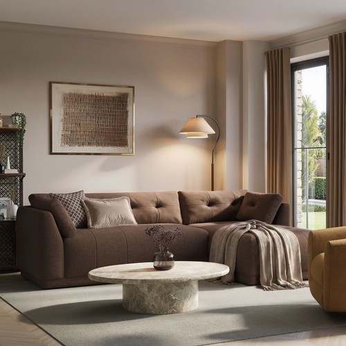 Brown fabric seater right - fabric, 4