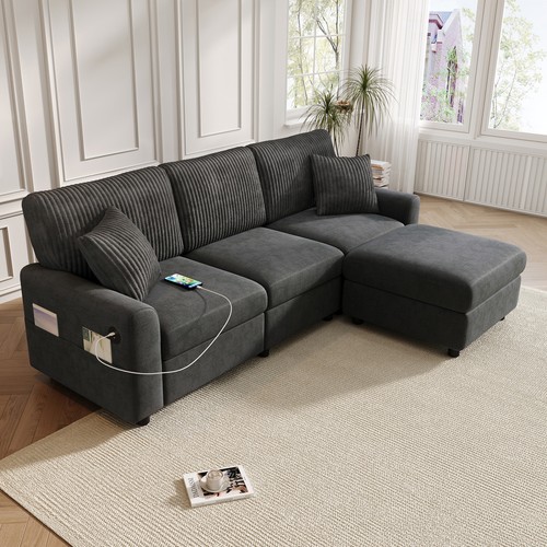 Shaped corner sofa - l, grey