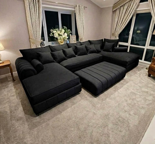 Plush black corner sofa - corner, 6