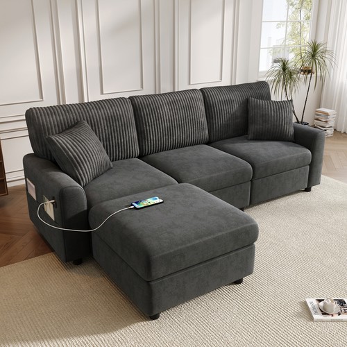 Shaped corner sofa - sofa, grey