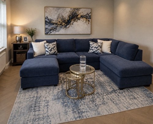 Navy blue shaped corner sofa - blue,
