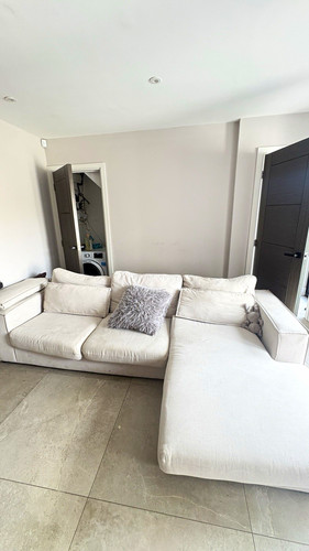 Beige solid corner sofa - corner,